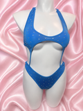 Royal Blue Rhinestone Cutout Halter Bodysuit – Exotic Dancer Stage Costume