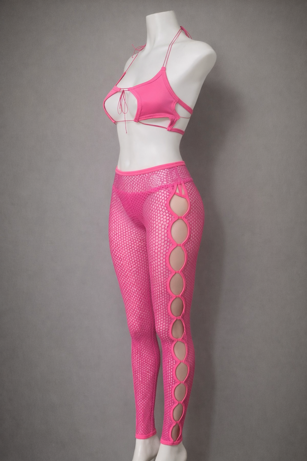 Pink Neon Nights Fishnet Cut-Out Set