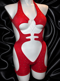 Red Rhinestone Cutout Halter Bodysuit – Exotic Dancer Stagewear