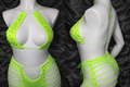 Neon Green Rhinestone Slashed Shorts Set