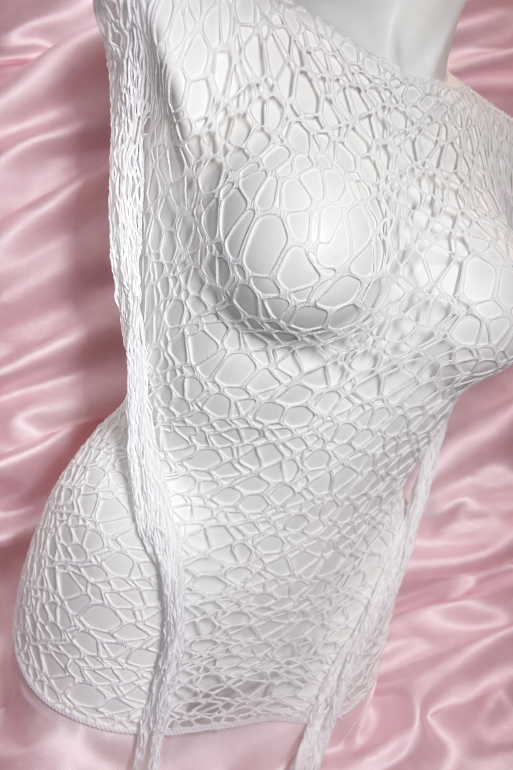 White Net Long Sleeve Mini Dress