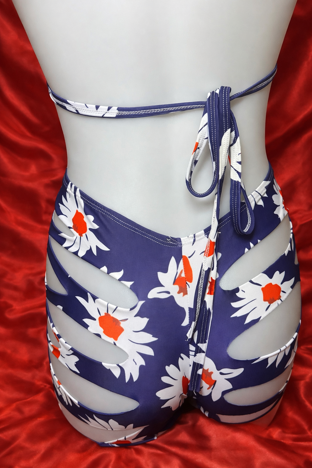 Navy Daisy Slashed Shorts Set