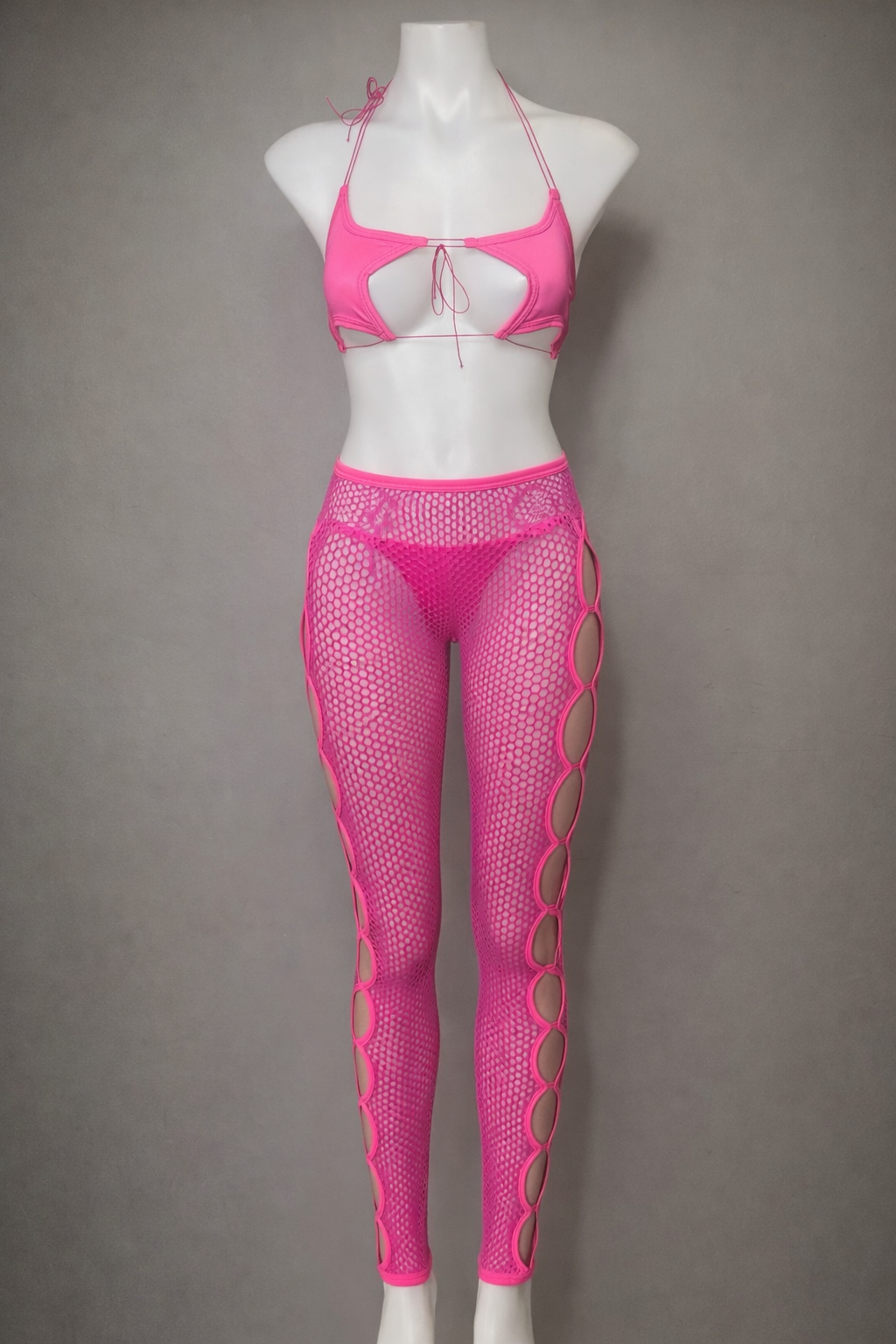Pink Neon Nights Fishnet Cut-Out Set