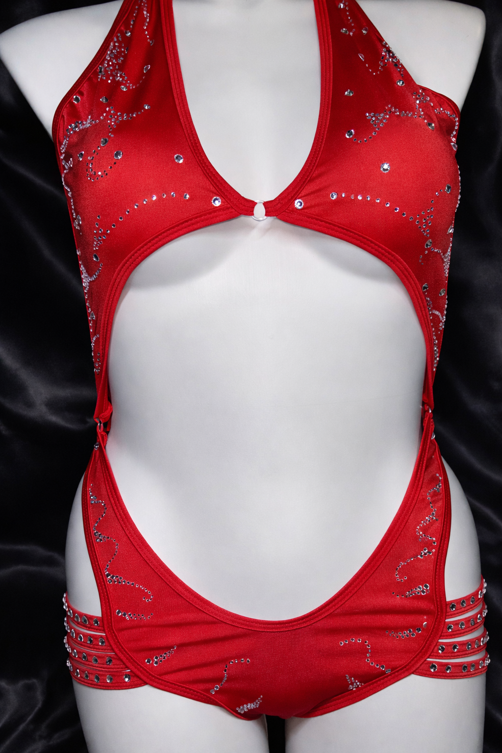 Red Rhinestone Onesie with Strappy Harness Back