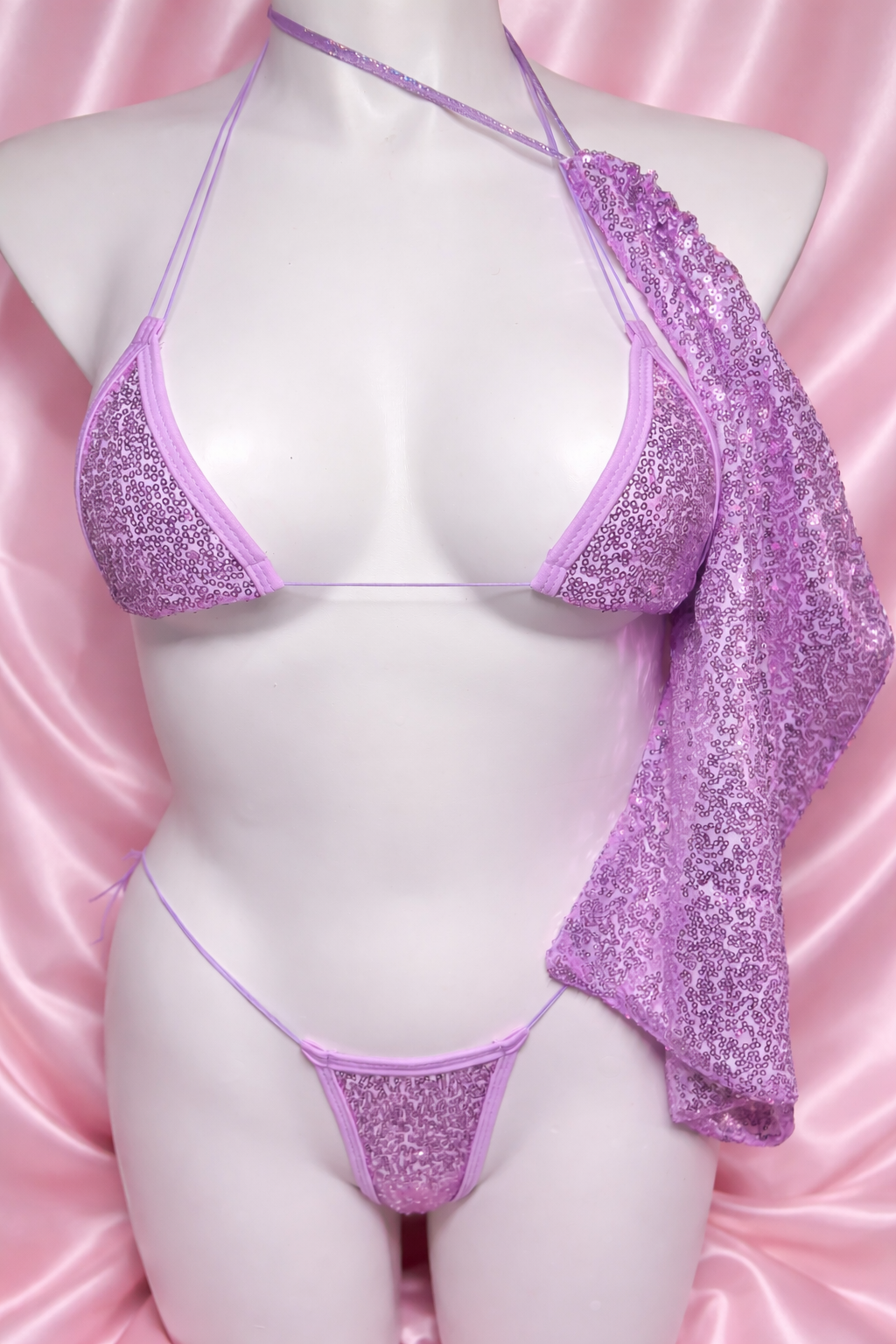 Lavender Sequin Microkini & Money Bag Set