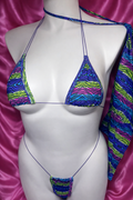 Neon Multicolor Zebra Micro Bikini Set with Money Bag