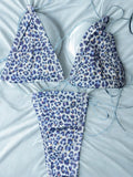 Blue Leopard Rhinestone Microkini Set