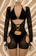 Black Fishnet Lace-Up Set – Bottle Girl, Bartender & Rave Ready