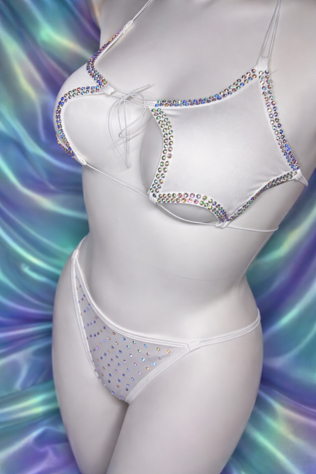 White AB Rhinestone Star Cut-Out Bikini Set