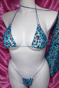 Teal Multicolor Leopard Rhinestone Micro Bikini Set with Money Bag