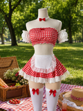 Red Gingham Maid Fantasy 7-Piece Cosplay Set