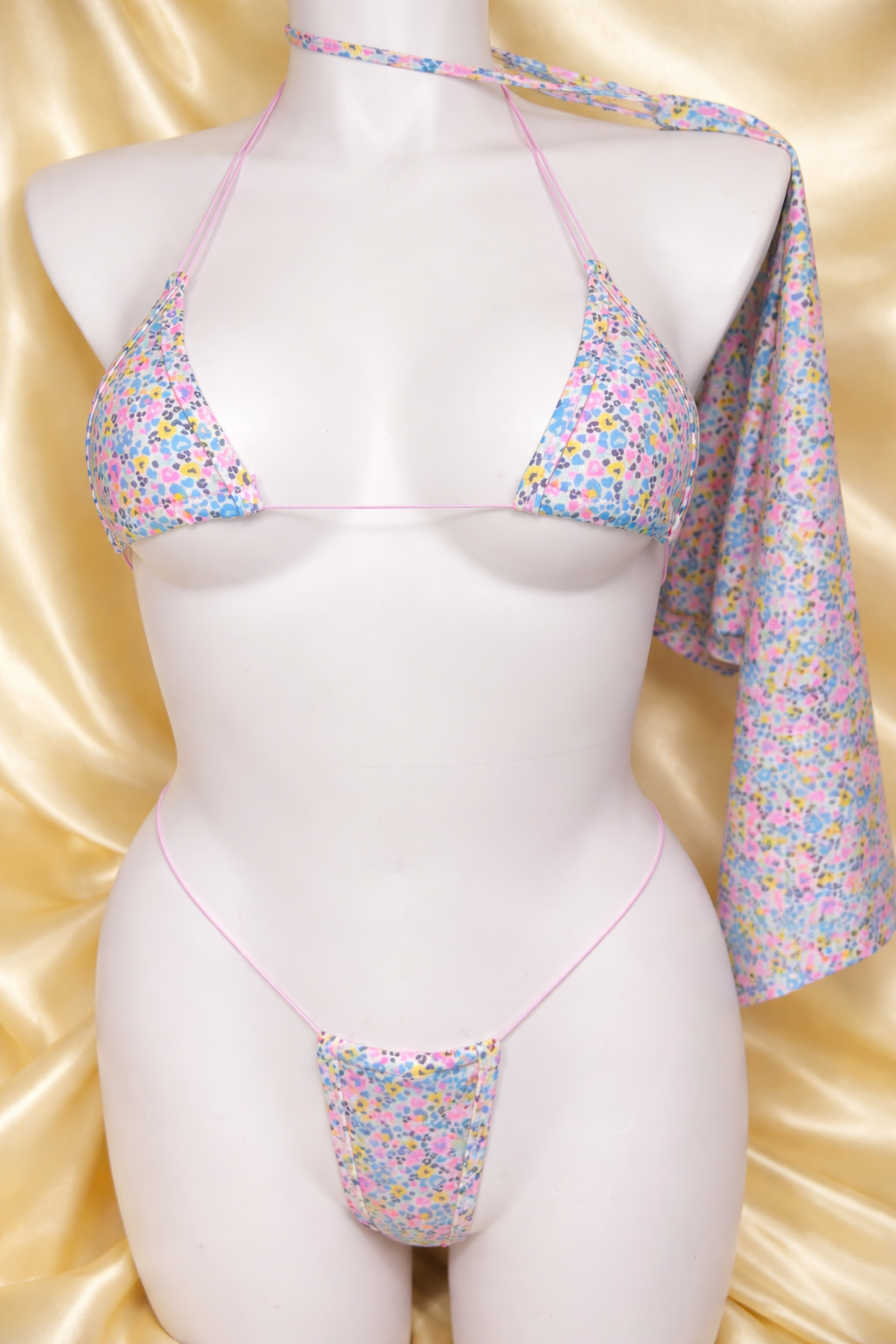 Pastel Floral Microkini & Money Bag Set