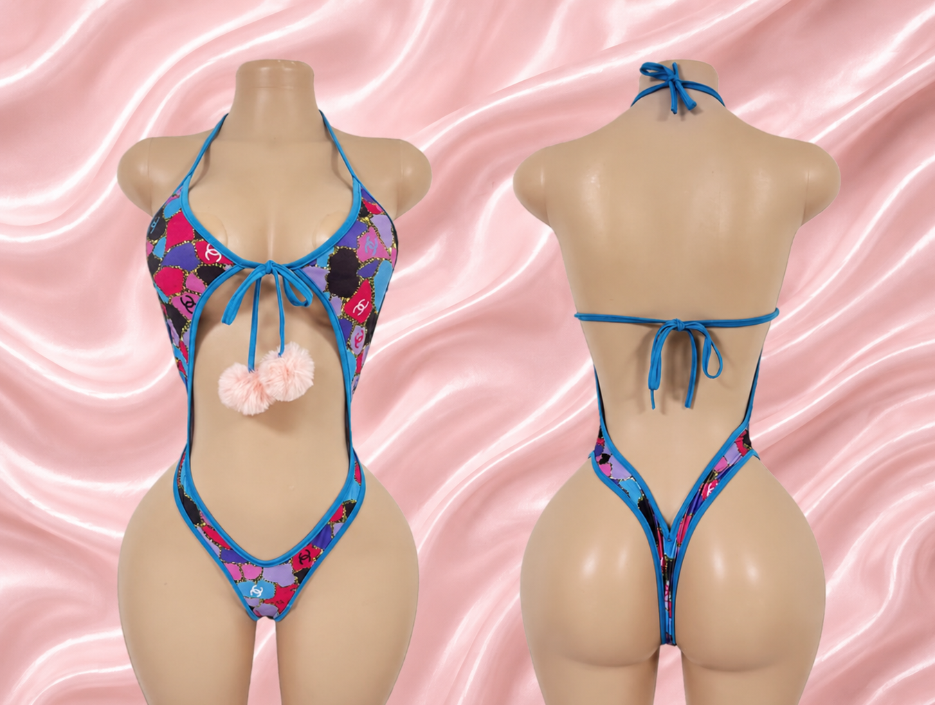 Designer Print Pom-Pom Monokini