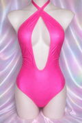 Hot Pink Cross-Halter Plunge Bodysuit