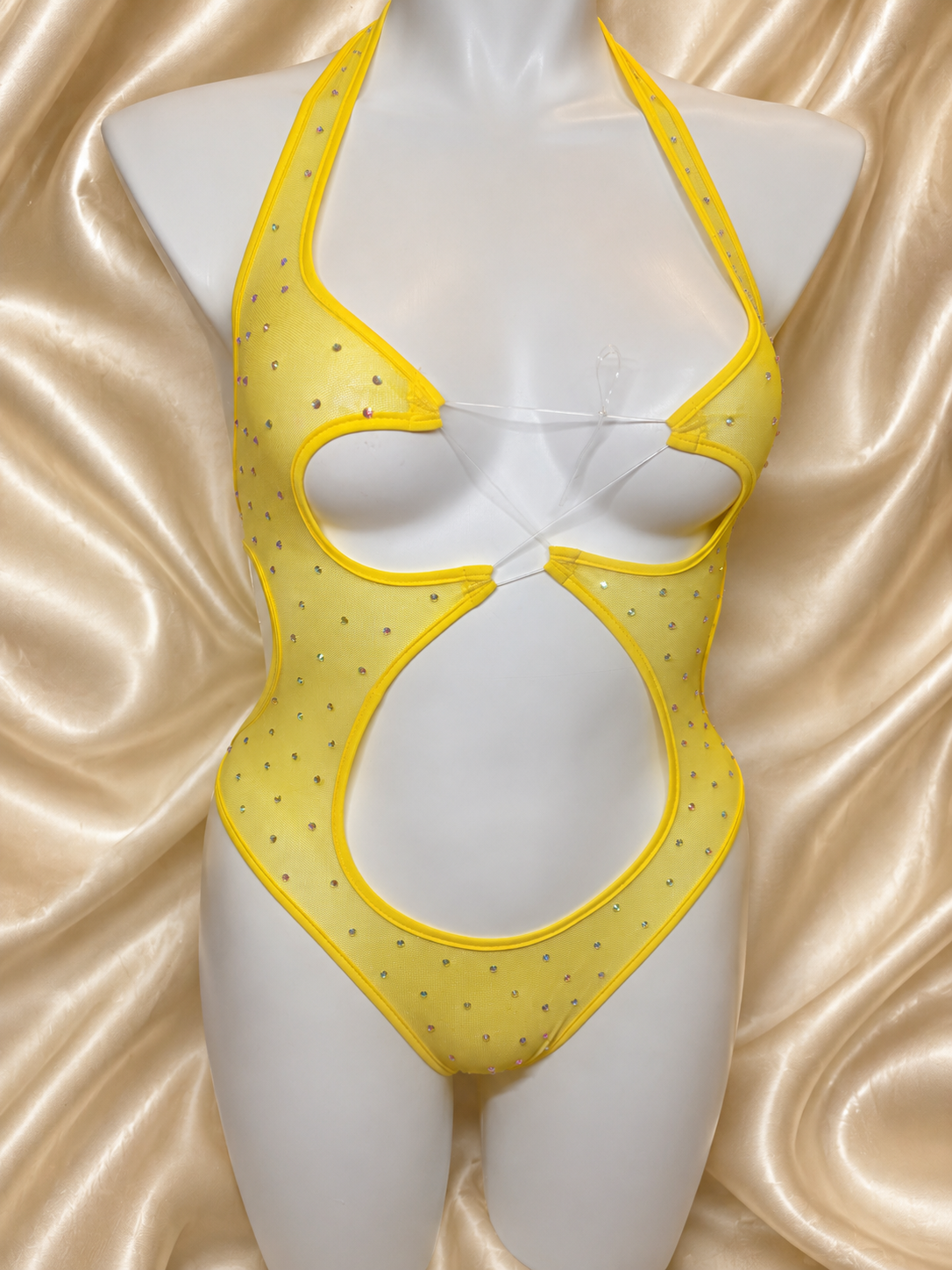 Yellow Rhinestone Mesh Onesie