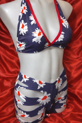 Navy Daisy Slashed Shorts Set