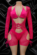 Hot Pink Fishnet Lace-Up Set – Bottle Girl, Bartender & Rave Ready