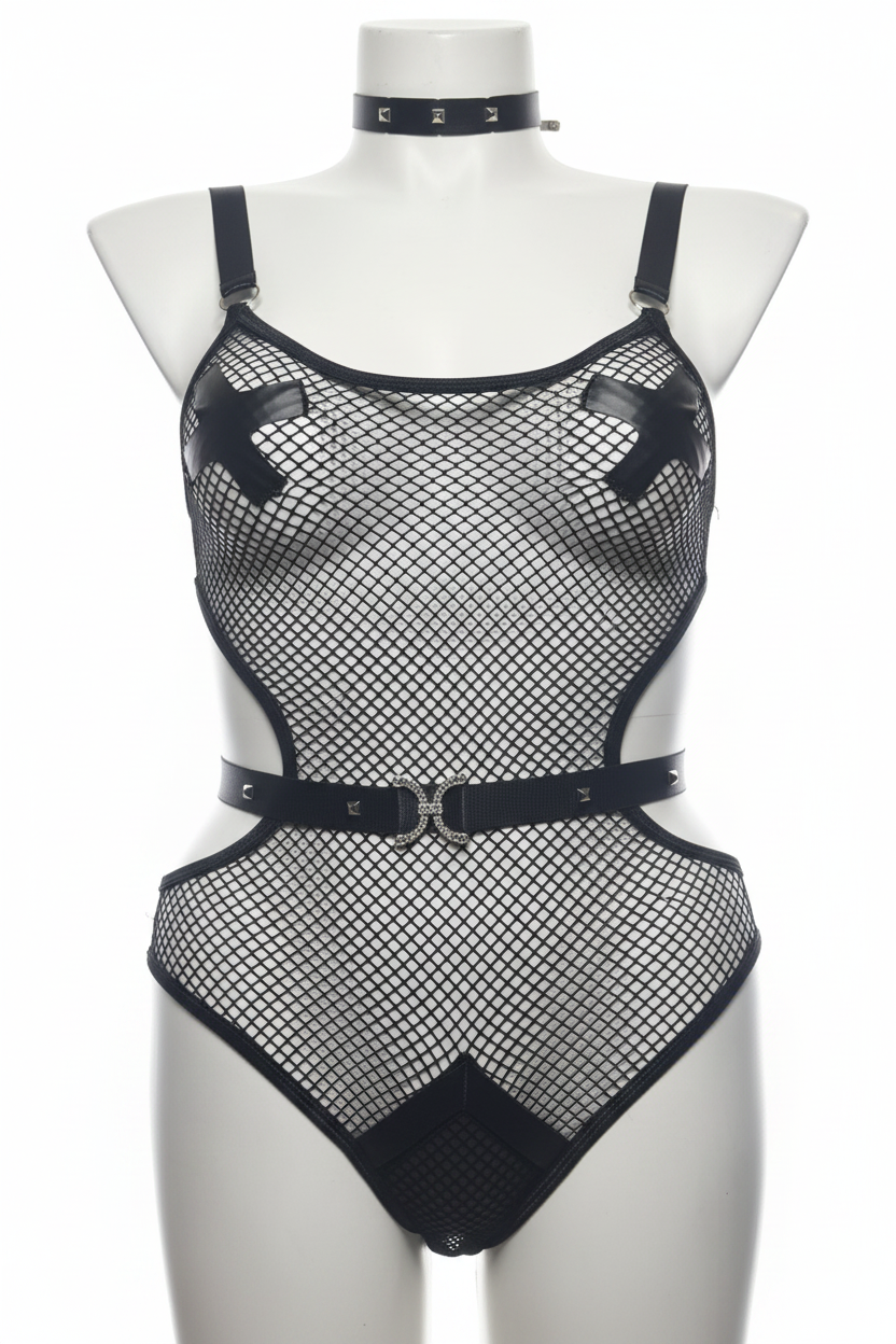 Black Mesh Harness Set - White Background
