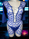 Royal Blue Open-Weave Lace-Up Catsuit