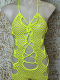 Neon Yellow Fishnet Romper